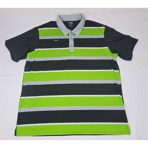Adidas Polo Shirt Mens 2XL. Golf Performance Green Striped Athletic Short Sleeve